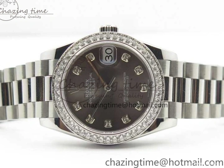 Good Copy Rolex Watches Markers Dial Best Gray Datejust Maker 3091 SS Crystals 31mm on Bracelet 278275 Flexible BP Bezel SS Crystal President Edition 0111